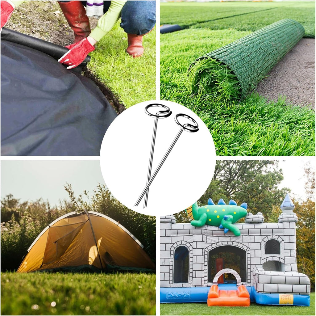 Heavy Duty Landscape Fabric Pins 8 Gauge 120 Pack with Pick Hook, 6 Inch Galvanized Round Head Garden Stakes for Weed