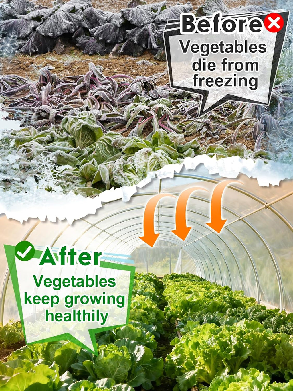 10 x 30ft Plant Covers Freeze Protection with 36 Clips - Greenhouse Plastic Sheeting, Frost Cloth Row Cover for Outdoor