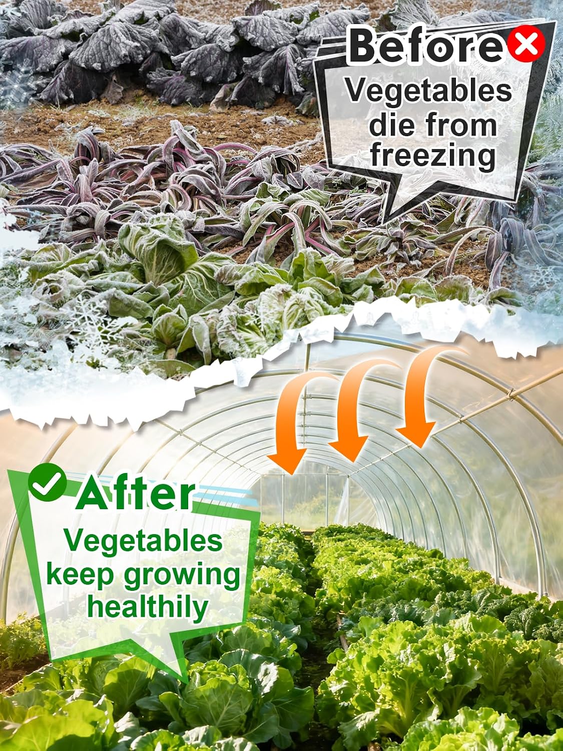 10 x 30ft Plant Covers Freeze Protection with 36 Clips - Greenhouse Plastic Sheeting, Frost Cloth Row Cover for Outdoor