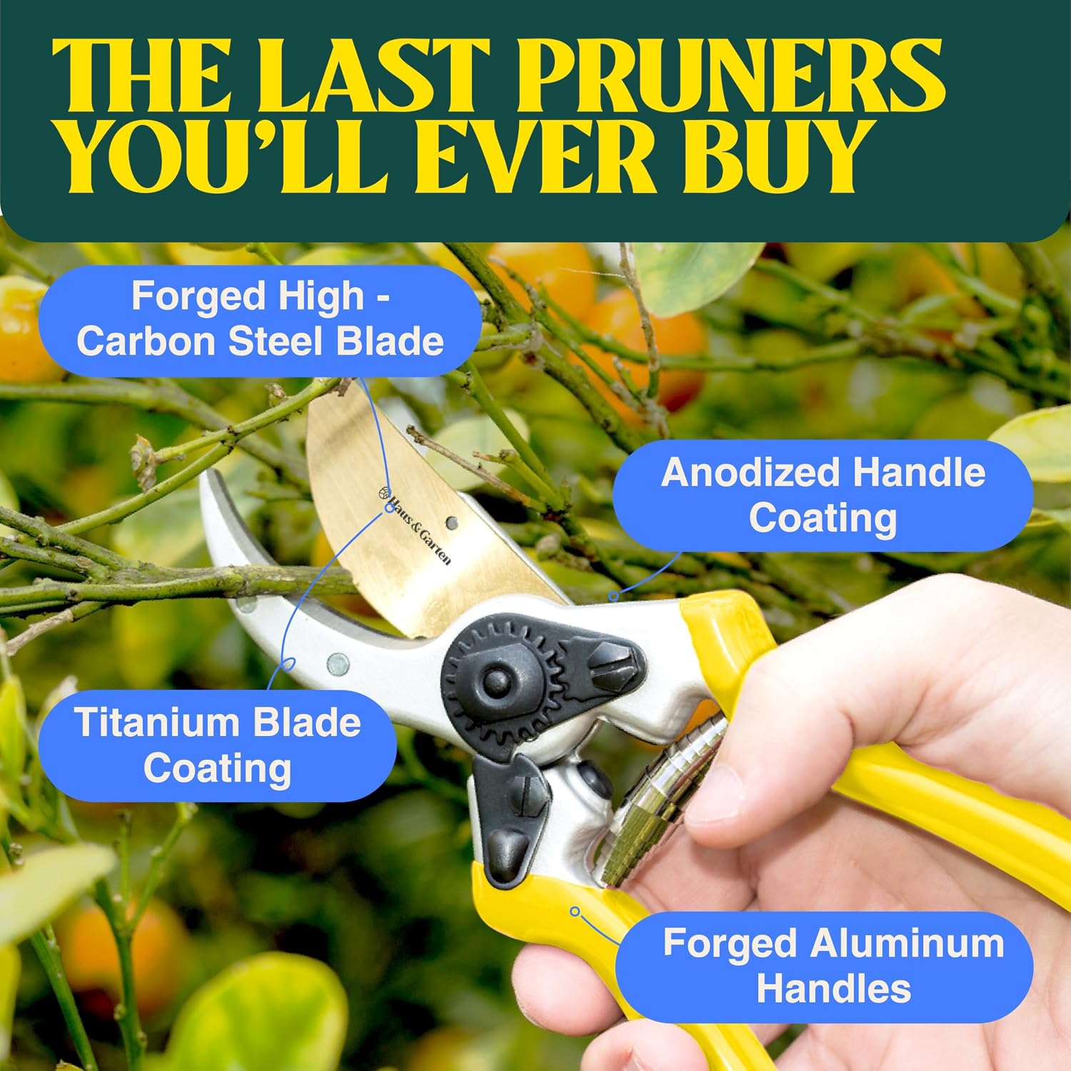 Haus & Garten ClassicPRO 8.5" Premium Titanium Bypass Garden Shears - Use as Pruners, Pruning Shears for Gardening