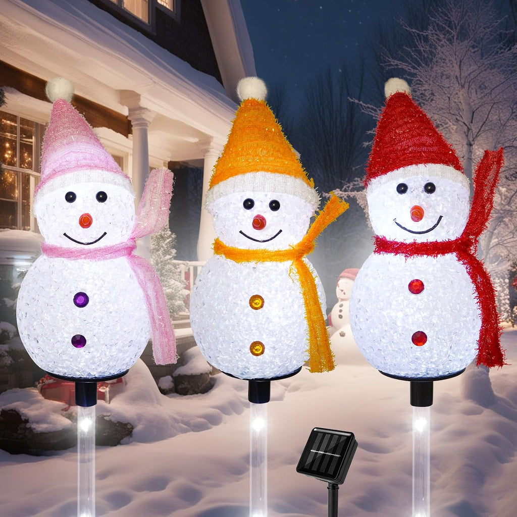 Solar Christmas Snowman Pathway Lights Outdoor Decoration, 3 Pack