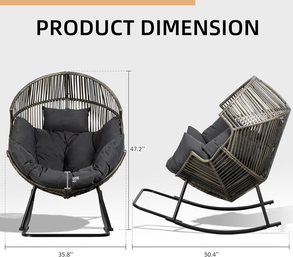 Egg Chair Rocking Chairs, Wicker Patio Chair Oversized Lounger Chair with Cushion for Indoor Living Room Bedroom