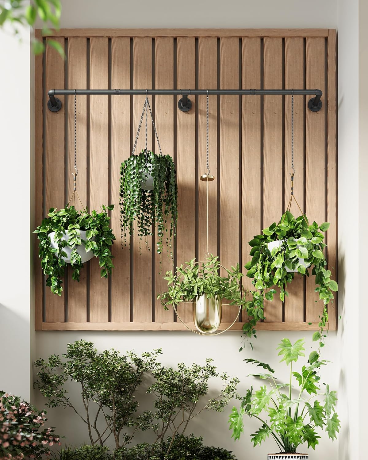 SOFITORG 65.7" Metal Plant Hanging Rod with 6 Chains, Pots Not Included | Wall Plant Hanging Bar, Durable Hanging