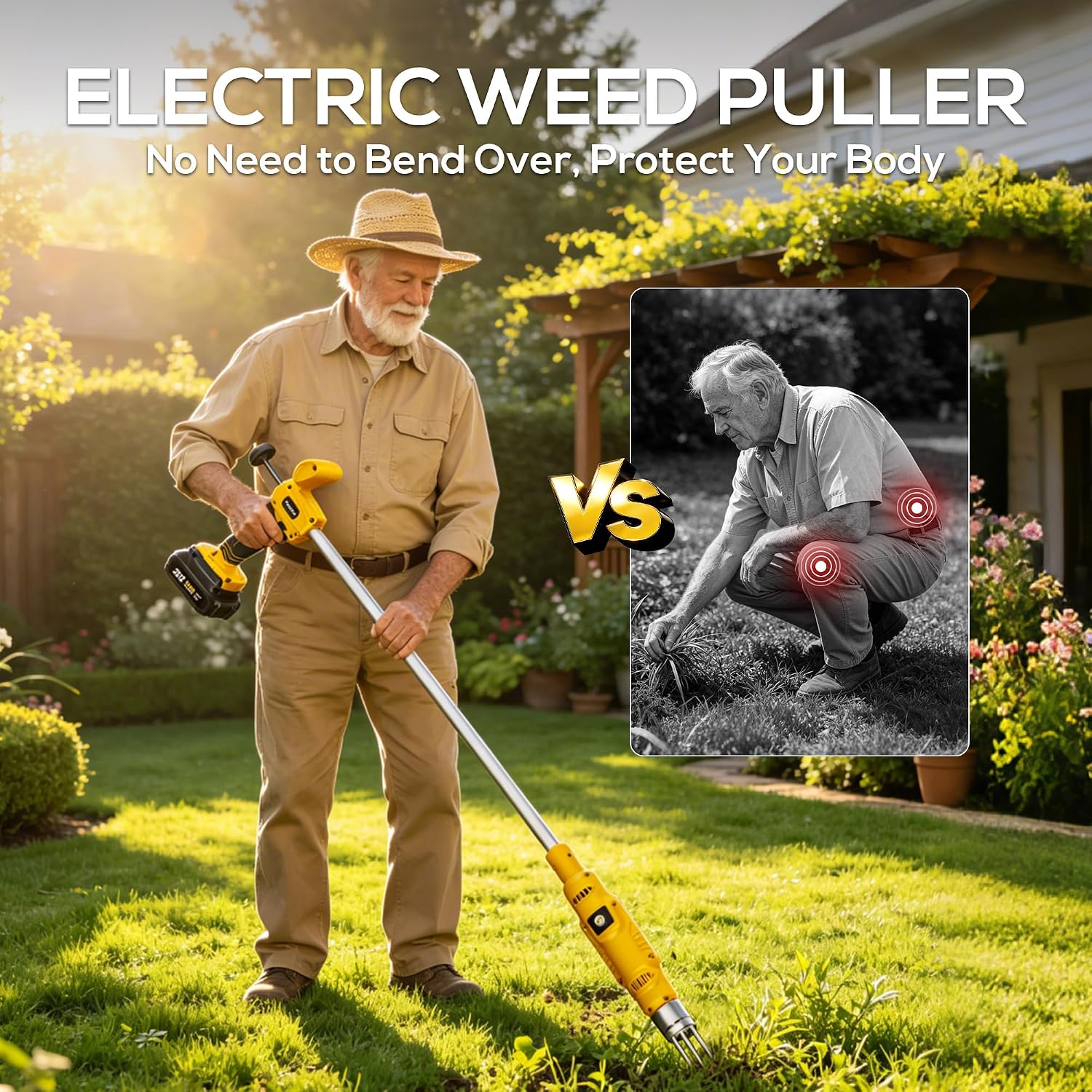 LITEKON Electric Cordless Weed Puller Tool, 20V Battery Powered Stand Up Weeder with 2.0Ah Battery & Fast Charger