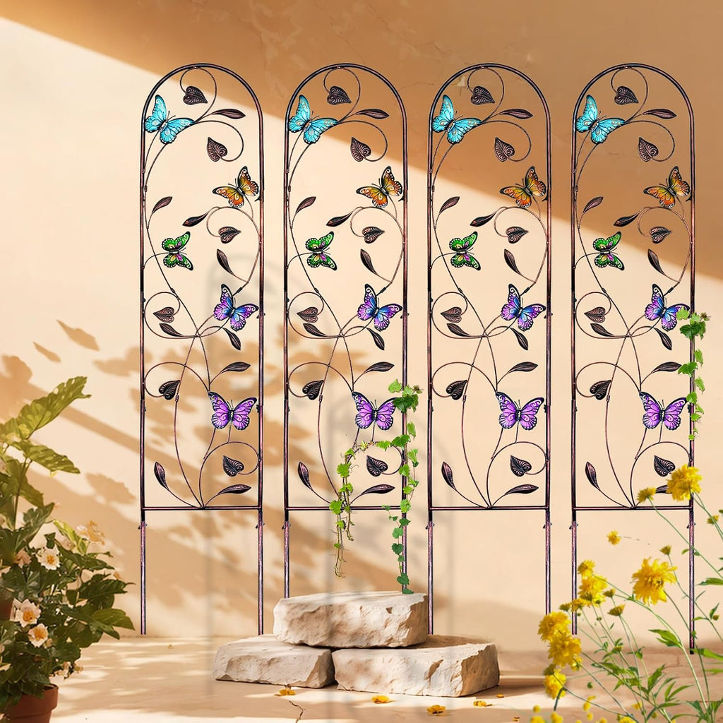 aboxoo 4-Pack Butterfly Metal Garden Trellis, 60" Decorative Outdoor Fence | For climbing