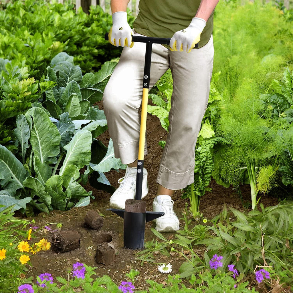 Bulb Planter Tool, Long Handle Sod Plugger with Serrated Base, Automatic Soil Releasing Small Bulb Transplanter for