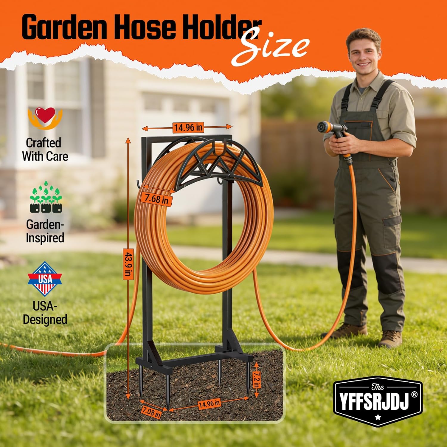 Garden Hose Reel, Heavy Duty Water Hose Holder for Outside | Freestanding Metal Hose Stand Holds Up to 150 FT, Outdoor