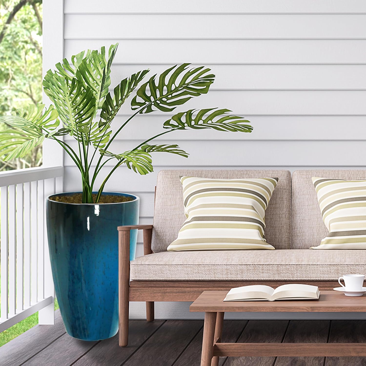 2PCS 21in Tall Planter for Outdoor Plants Large Flower Pots Blue | Tall Planters for Outdoor Plants, Large Pots with