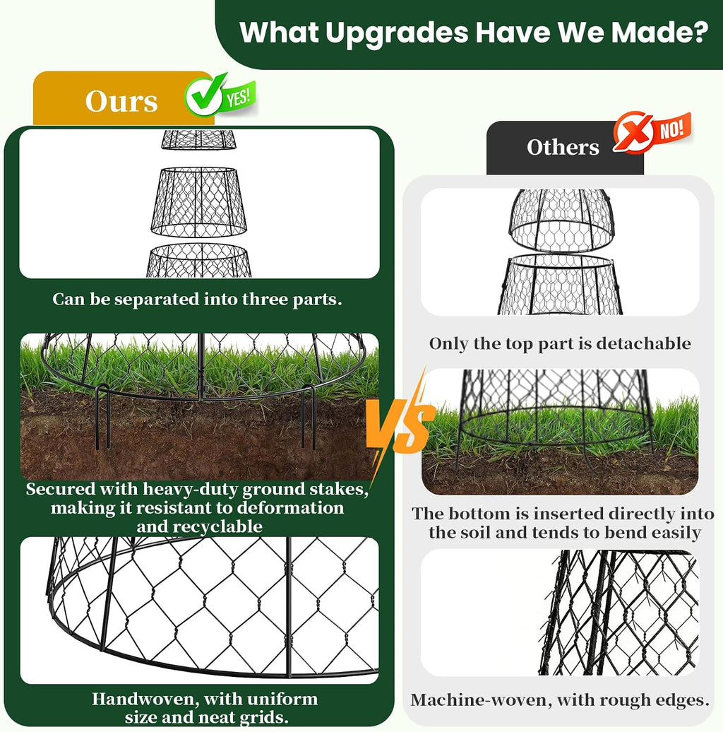 6 Pack Garden Cloche Plant Protectors from Animals, Adjustable 3-Tier Chicken Wire Plant Cages for Outdoor Plants