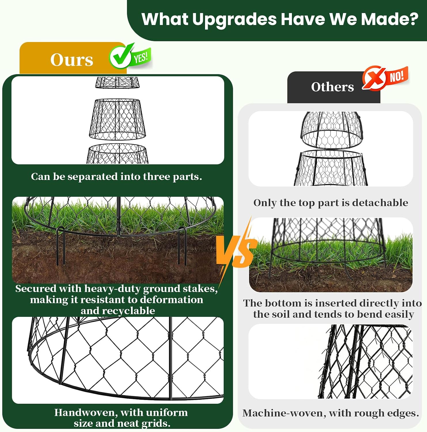 6 Pack Garden Cloche Plant Protectors from Animals, Adjustable 3-Tier Chicken Wire Plant Cages for Outdoor Plants