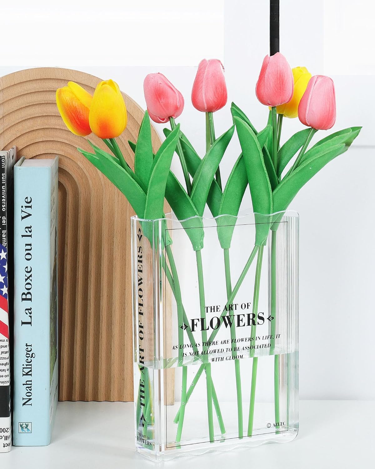 Transparent Wordless Acrylic Trapezoid Vase for Flowers, Trapezoid-Shaped Flower Vase Desk Decor, Books Lovers Gifts, Flowers Room Decor Aesthetic for Women & Teacher Gift