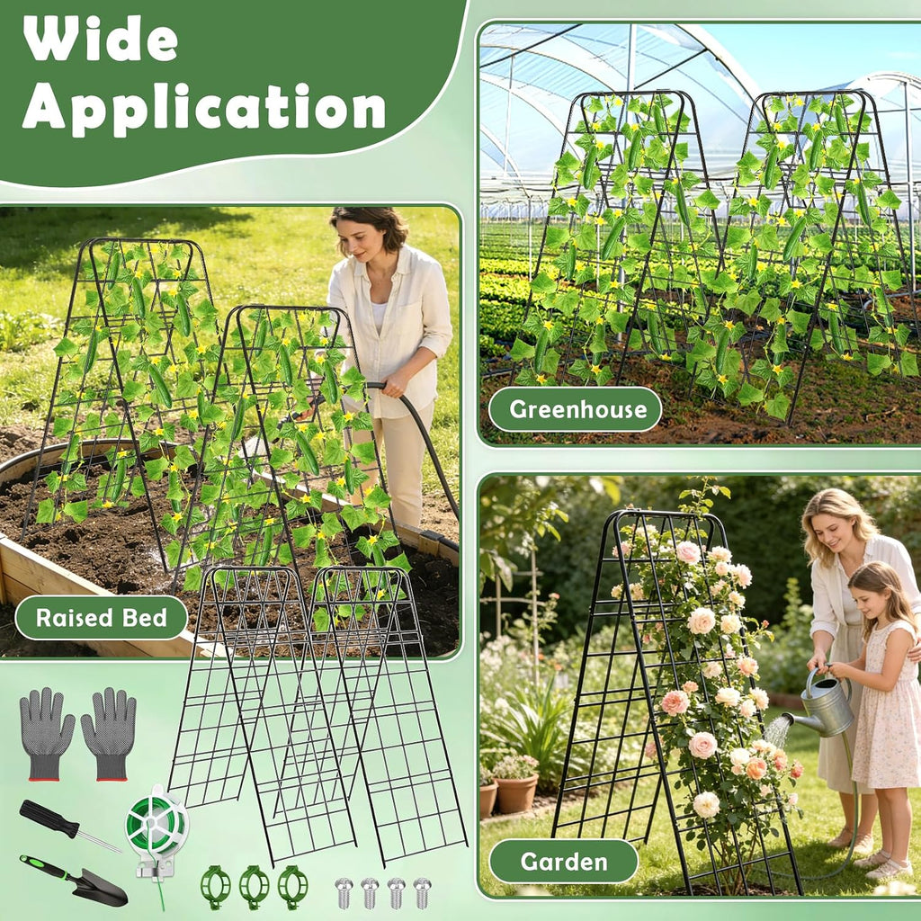 2 Pack Heavy Duty Cucumber Trellis 43.3’’x15.7’’ A-Shaped Garden Trellis | Metal Plant Support with Twist Tie and Clips