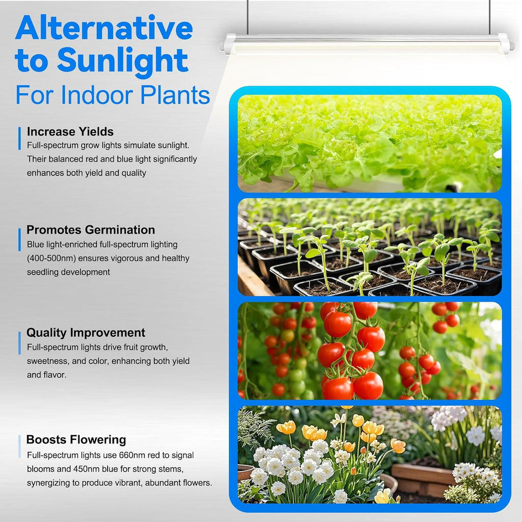 JESLED Waterproof T8 Grow Lights, 4FT 5000K Full Spectrum Daylight, 2Packs | 96W(2 X 48W), 600W Equivalent, V-Shaped