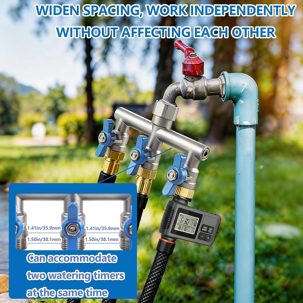 304 Stainless Steel Garden Hose Splitter 3 Way Heavy Duty, Full Flow T Valve Water Hose Splitter With 2.1" Extra Long
