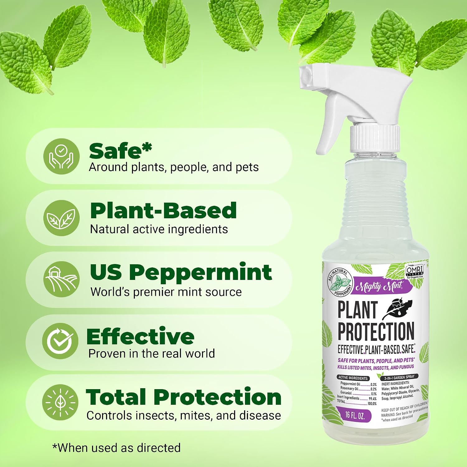 Mighty Mint Peppermint Oil Plant Protection Spray, 16 oz | Insect & Pest Control for Gnats, Spider Mites & Aphids