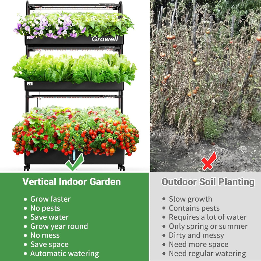 Growell Large Hydroponics Growing System Kit, 90 Pods Vertical Hydroponic Garden with 2 Light Modes Grow Light, Auto