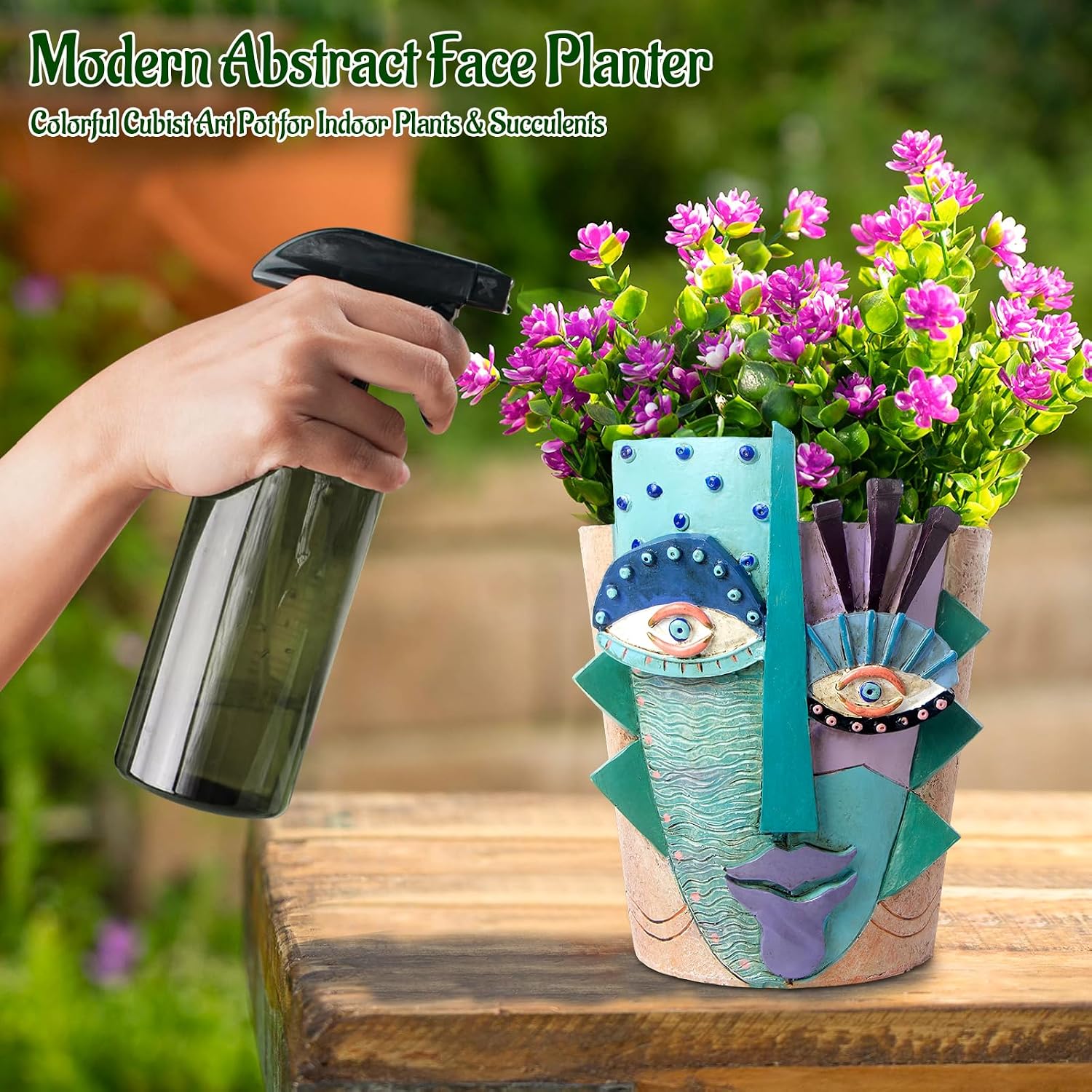 Mrlikale Abstract Face Planter Pots, Unique Head Planter with Drainage Hole | 6.4 Inch Hand-Painted Mask Flower Pot for