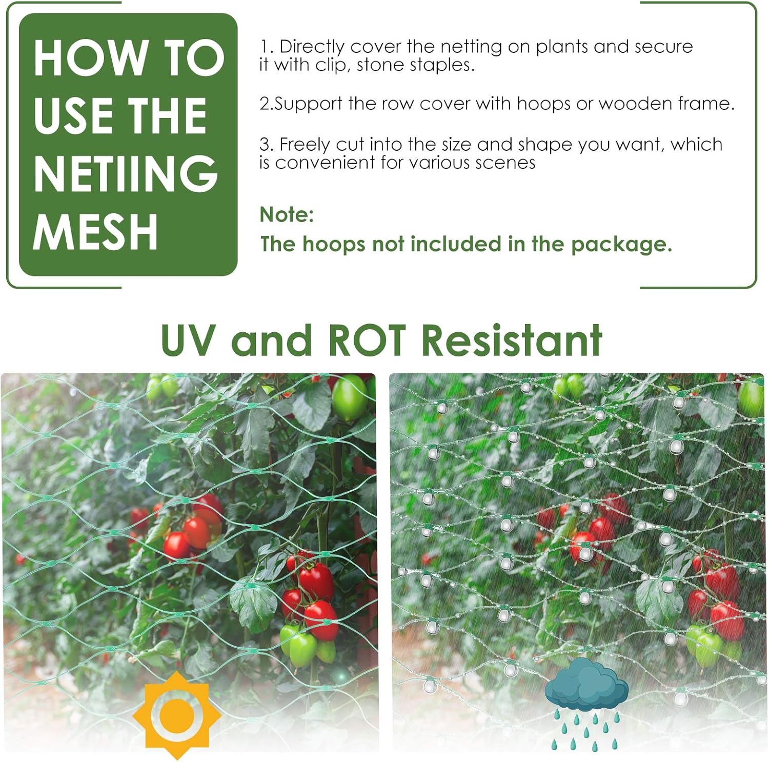 13X130FTRuolan Bird Netting for Garden Protect Vegetable Plants and Fruit Trees,Plastic Trellis Netting for Birds
