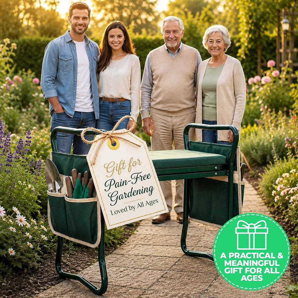 Flora Foldable Garden Kneeler and Seat – Heavy Duty Gardening Bench with Extra-Wide Soft Pad & 2 Tool Pouches – Durable