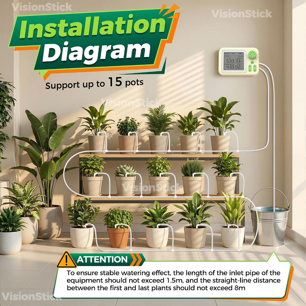 Automatic Indoor Drip Irrigation System with Programmable Timer Auto Vacation Plant Waterer for Up to 15 Potted