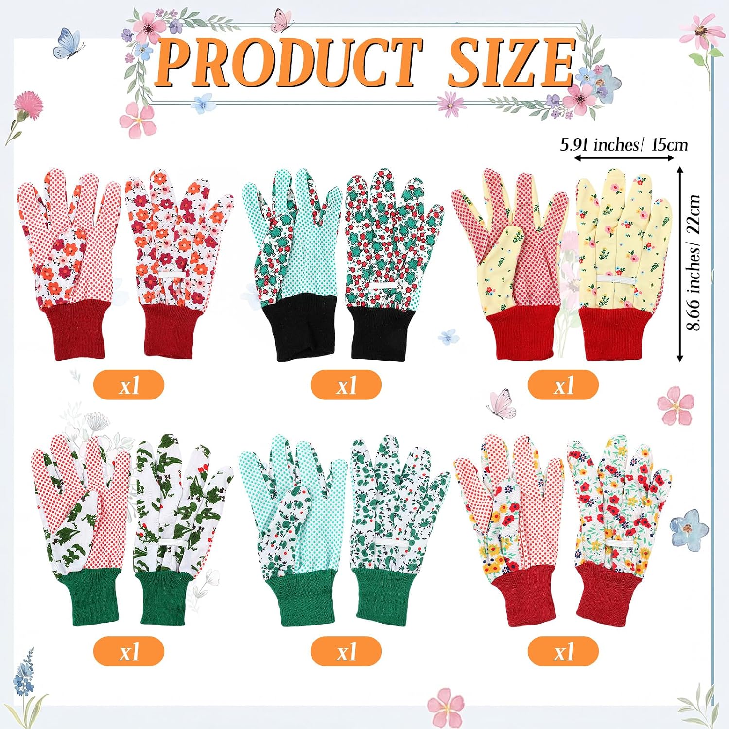 Cuffbow 6 Set Mother's Day Gardening Gifts Floral Gardening Gloves, Garden Shovel, Mini Garden Tools with Mother's Day
