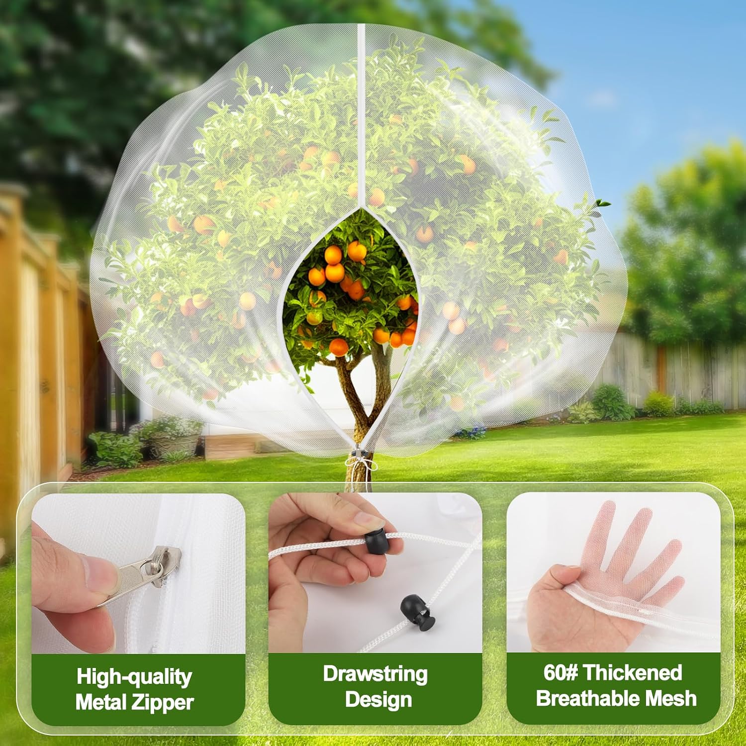 5-Pack 10 * 10FT Fruit Netting Bags for Fruit Trees, Bird Netting Safeguard Apple Trees and Blueberry Bushes from