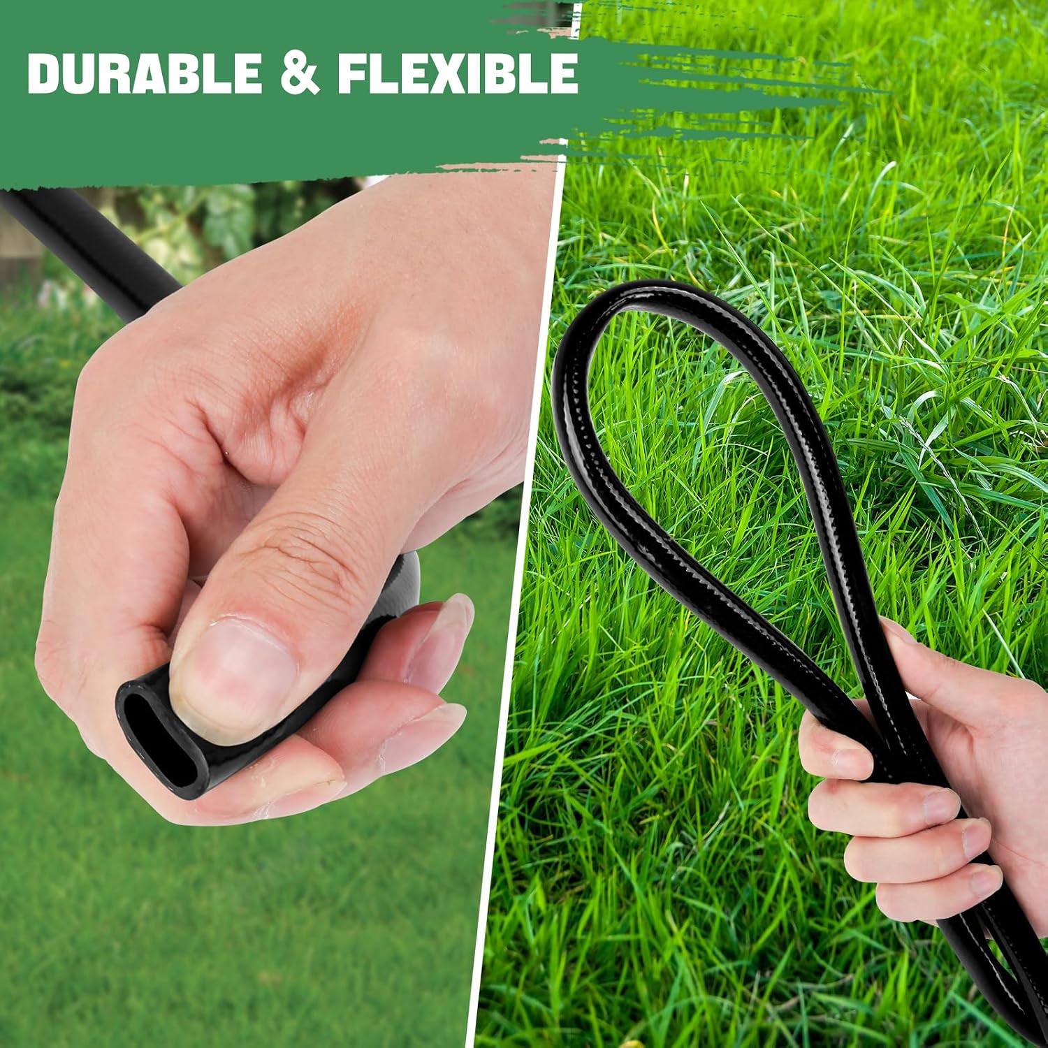 1/2 Inch Drip Irrigation Tubing 75FT Flexible Garden Water Hose Supply | Black Outdoor Hose with 2 Six-Way Connectors &