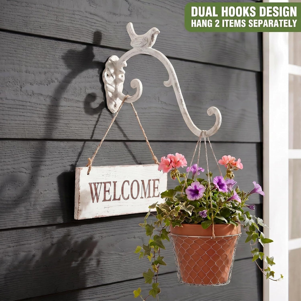 Z metnal Cast Iron Plant Hanger - Bird Rustic Wall Mounted Hanging Basket Holder for Outdoor Garden, Patio, Porch Decor