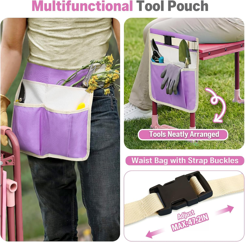 Garden Kneeler and Seat Heavy Duty, Foldable Gardening Stool Bench | With Widened Thick Soft Kneeling Pad & Tool