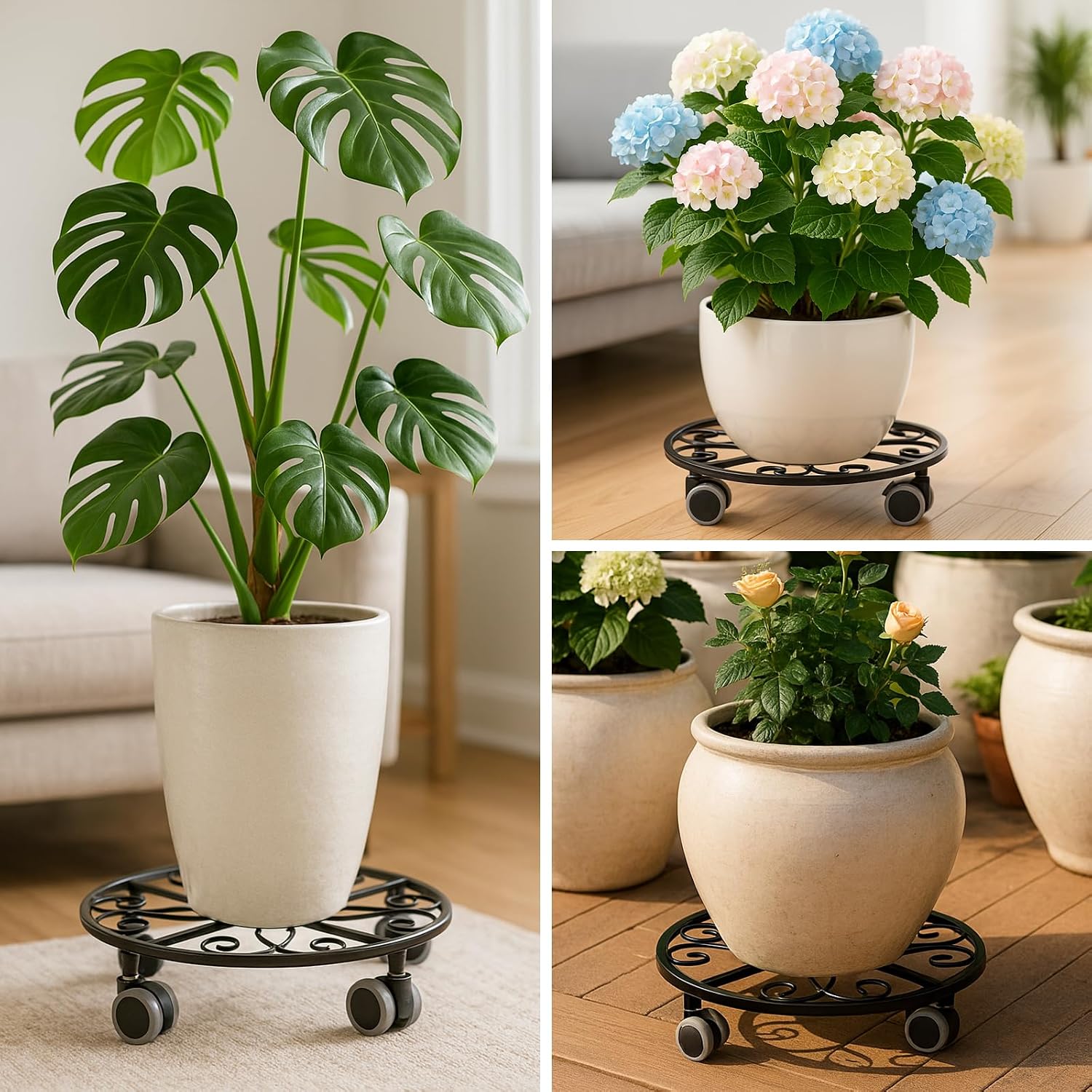 5 Pack Plant Caddy with Wheels Heavy Duty 11.8 Inches Metal Plant Stand with Wheels Plant Dolly Rolling Plant Stand
