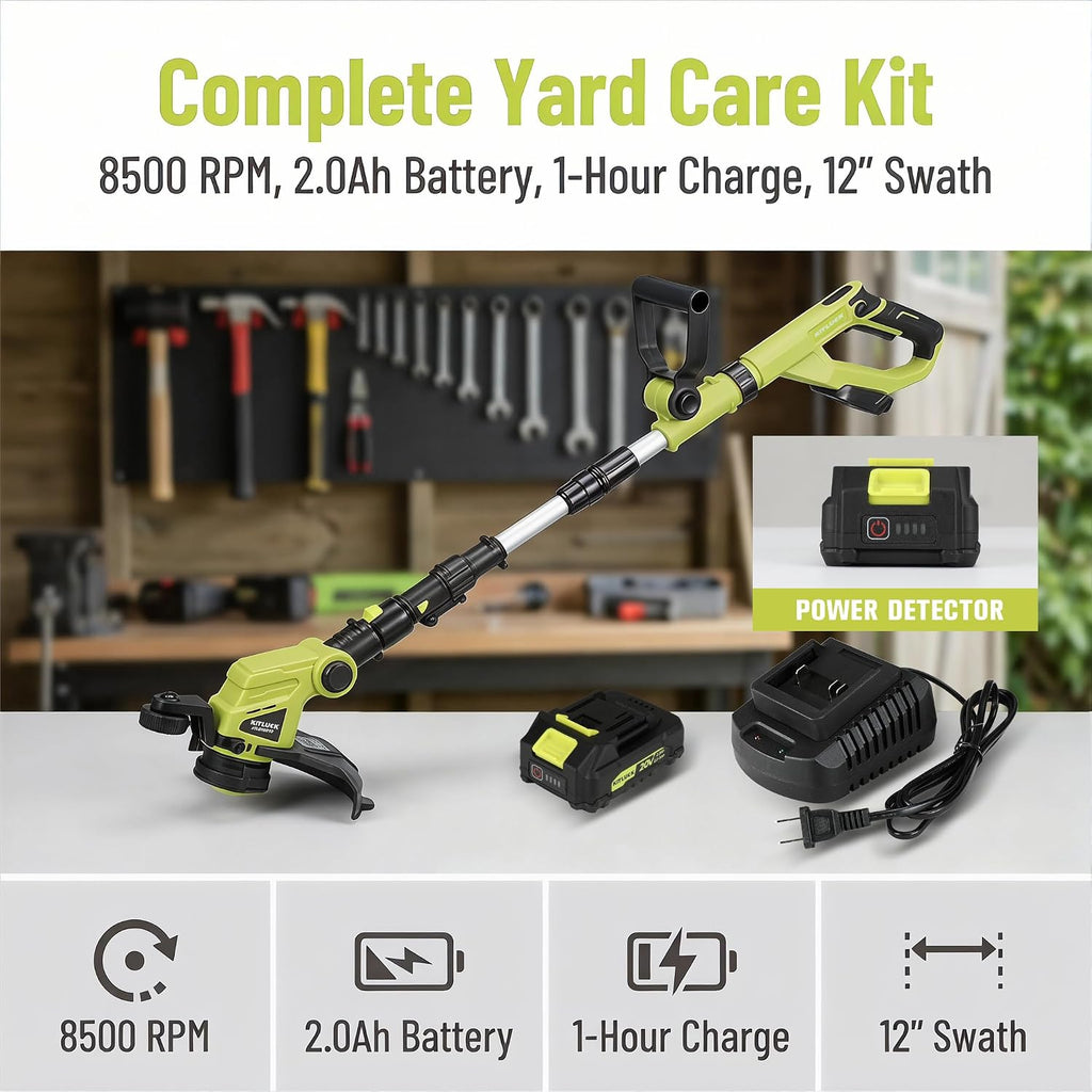 KITLUCK Cordless String Trimmer & Edger, 20V Electric Lawn Mower Weed Cutter with Auto Line Feed, 12″ Grass Trimmer