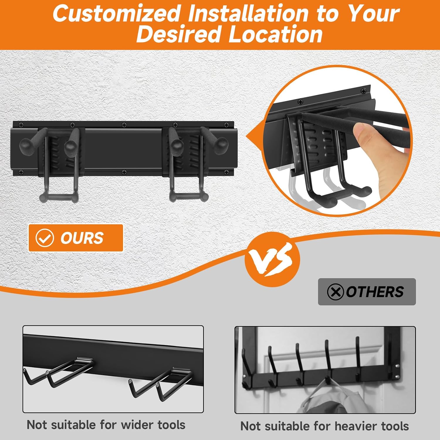 Garage Tool Organizer Wall Mount, Heavy Duty 48 Inches Garage Organization and Storage Racks for Yard Tools with 6