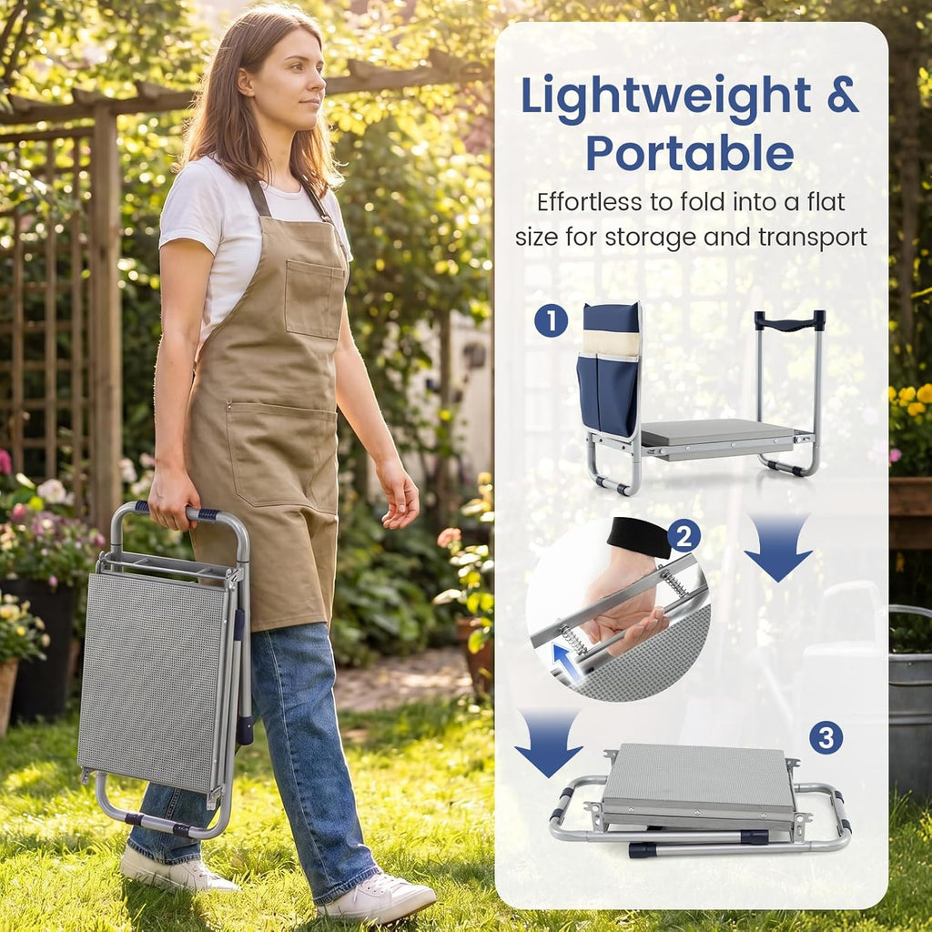 GIANTEX Garden Kneeler & Seat, Heavy-Duty Garden Bench, Navy with 1 Bag | Portable Bench with Widen EVA Foam Pad, Holds