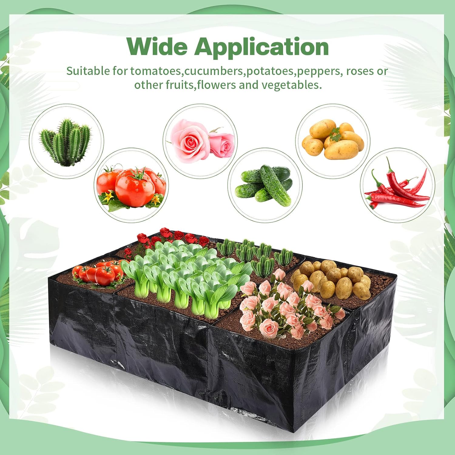 6 Pcs 35 Gallon Fabric Raised Garden Bed Breathable Planting Container Grow Bag with 6 Compartments Rectangle Large