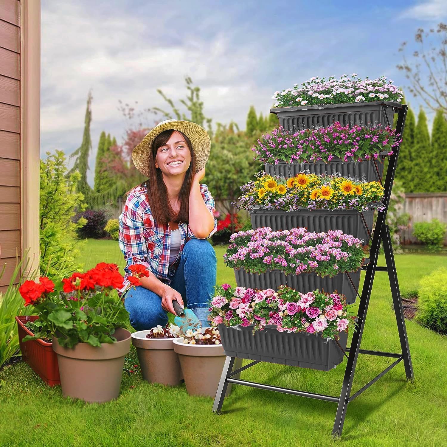 4FT Vertical Raised Garden Bed, 5 Tiers Elevated Planter Box, Black | Elevated Garden Bed Perfect for Patio Balcony
