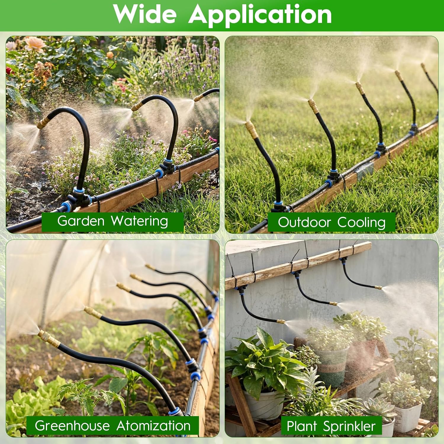 100FT Drip Irrigation System, 1/4" PE Tubing Garden Watering System with 20pcs 360° Bendable Copper Nozzles