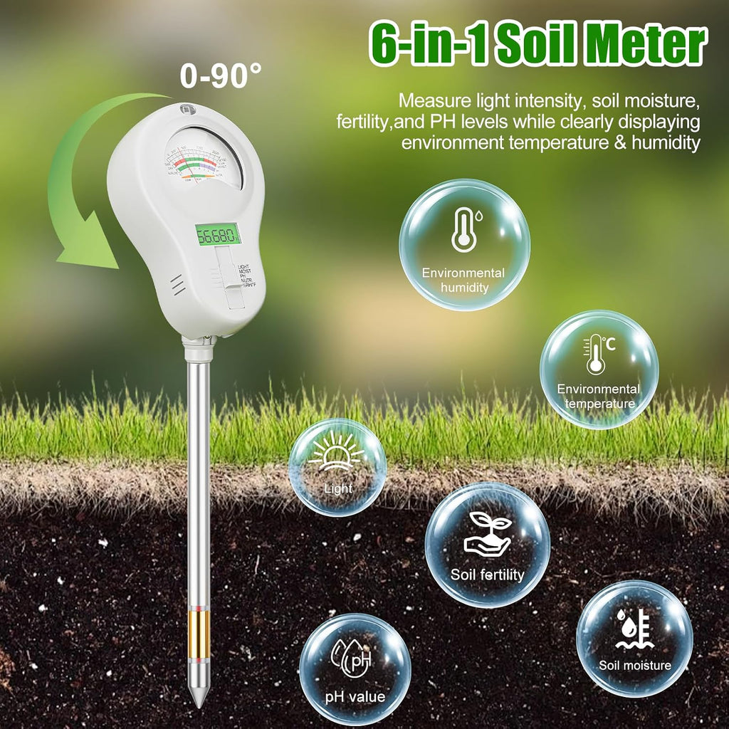 SPECILITE 6-in-1 Digital Soil Tester with Dual Screen & 2 Removable Probes | Moisture, PH, Sunlight, Temperature &