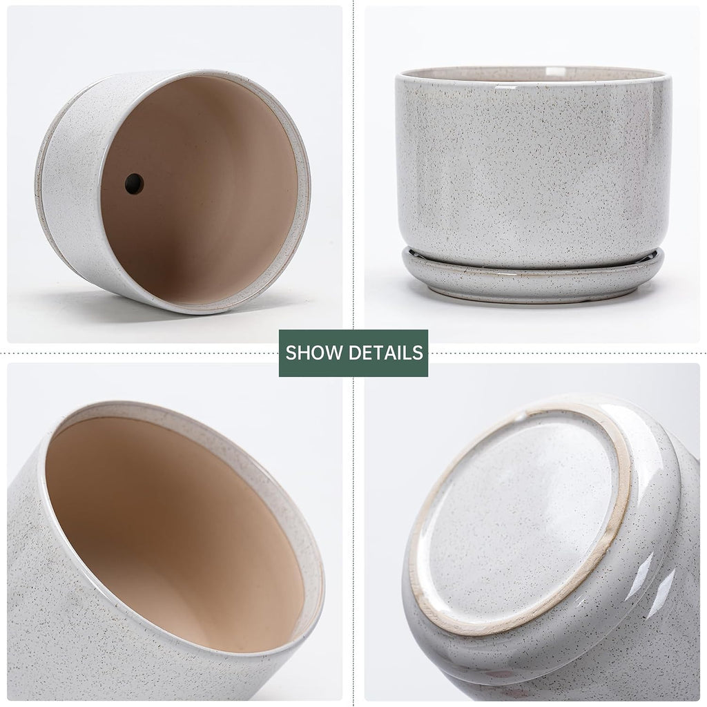 Ceramic Planters,Plant Pots with Saucers Set of 3(Reactive Glaze White) | Colorful Ceramic Planters for Indoor Plants