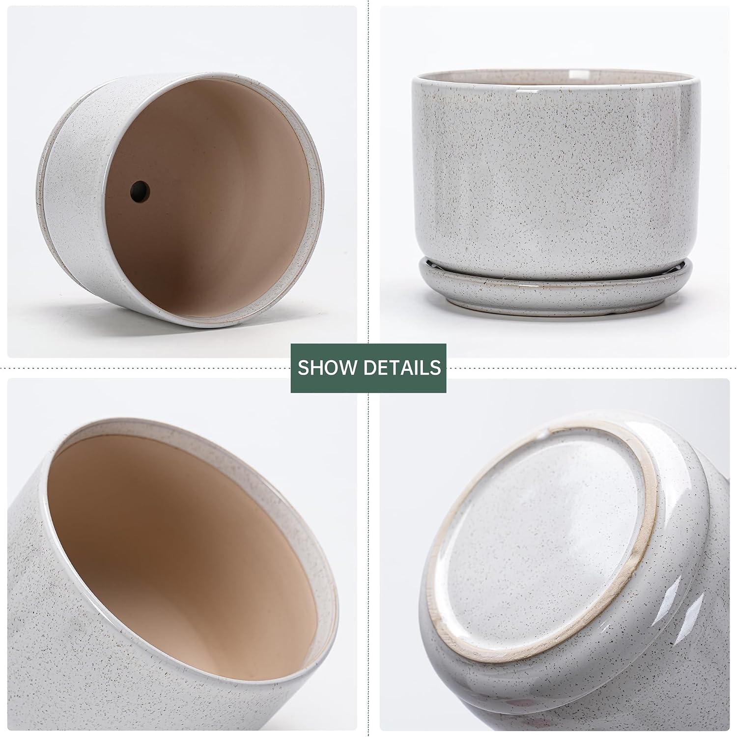 Ceramic Planters,Plant Pots with Saucers Set of 3(Reactive Glaze White) | Colorful Ceramic Planters for Indoor Plants