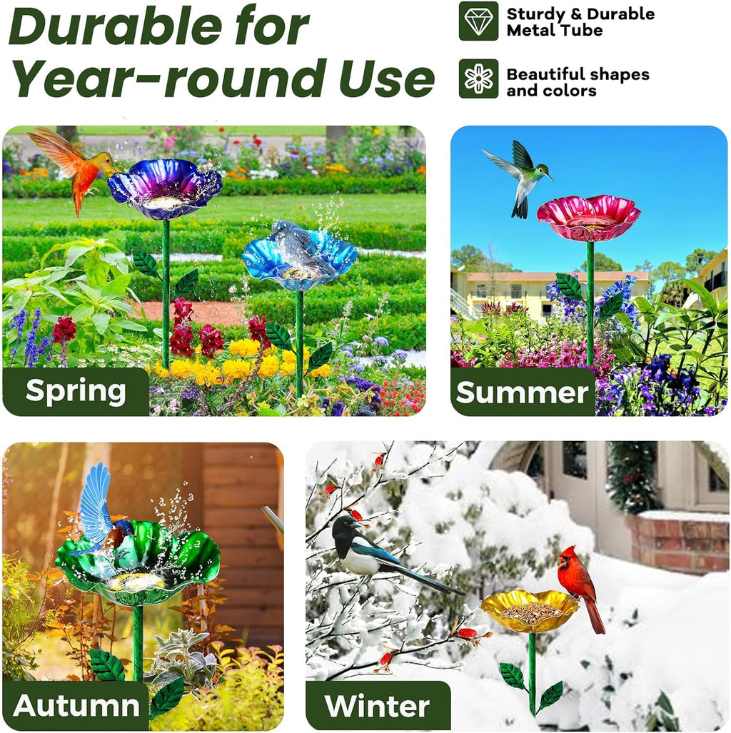 5 PCS Metal Bird Bath with Garden Stakes for Outdoor Yard Patio | Multicolor Flower Bird Feeders, Rust-Resistant Metal