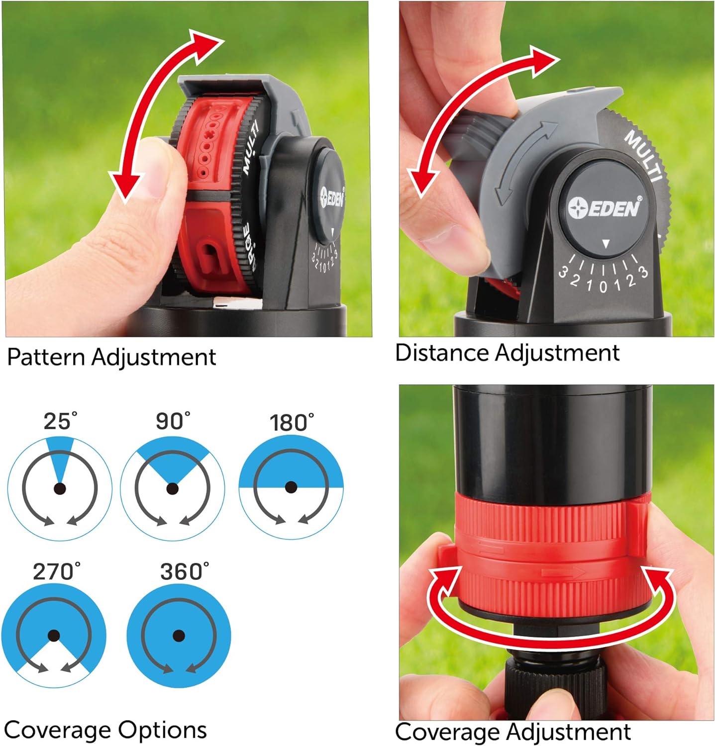 Eden 94143 Multi-Pattern Sprinkler Plus One-Direction Misting System with Metal Sprike Set; Gear Drive, Heavy Duty