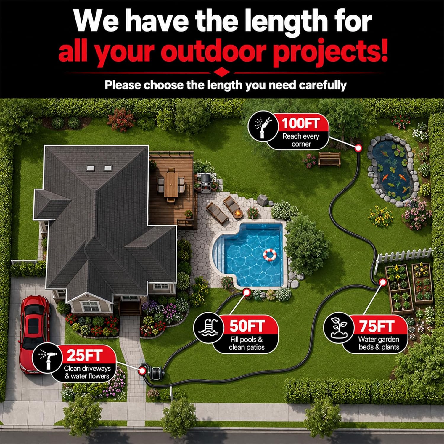 Garden Hose 25ft x 5/8", NON-EXPANDABLE Heavy Duty Premium Flexible Hose | No Kink, Leakproof, Lightweight Hybrid Water