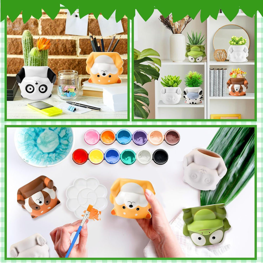 Chuangdi 12 Sets DIY Ceramics Succulent Animal Pots to Paint, Classic Style