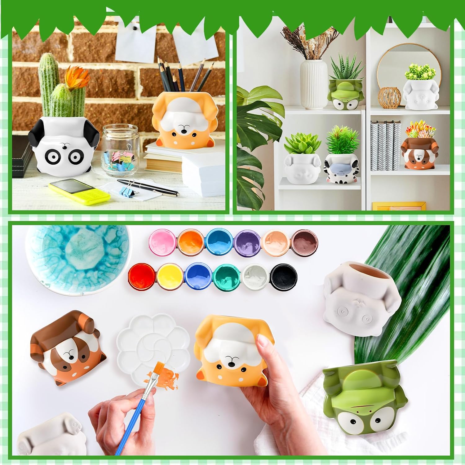 Chuangdi 12 Sets DIY Ceramics Succulent Animal Pots to Paint, Classic Style