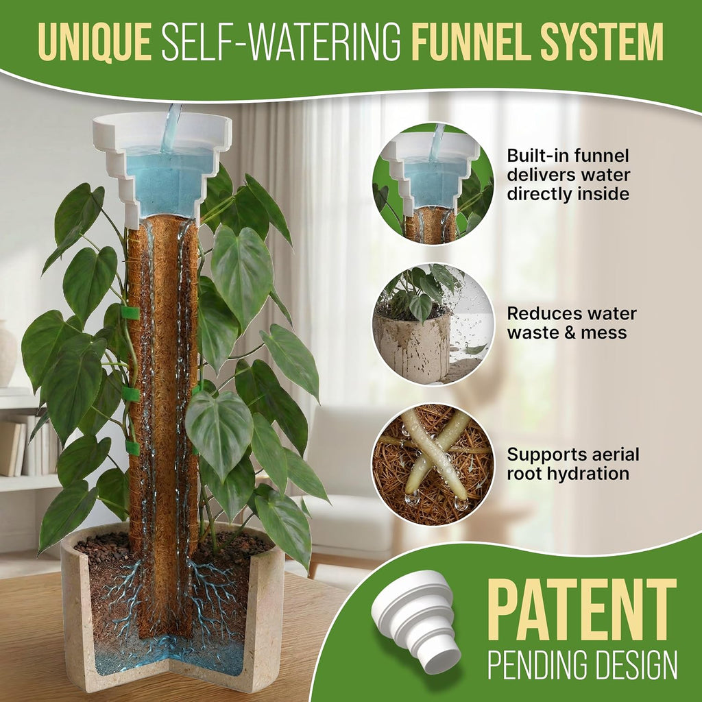 Moss Pole Monstera Plant Support Stakes - 2x26.4 or 48.7" Unique Self-Watering, Extendable Coco Coir Pole for Climbing