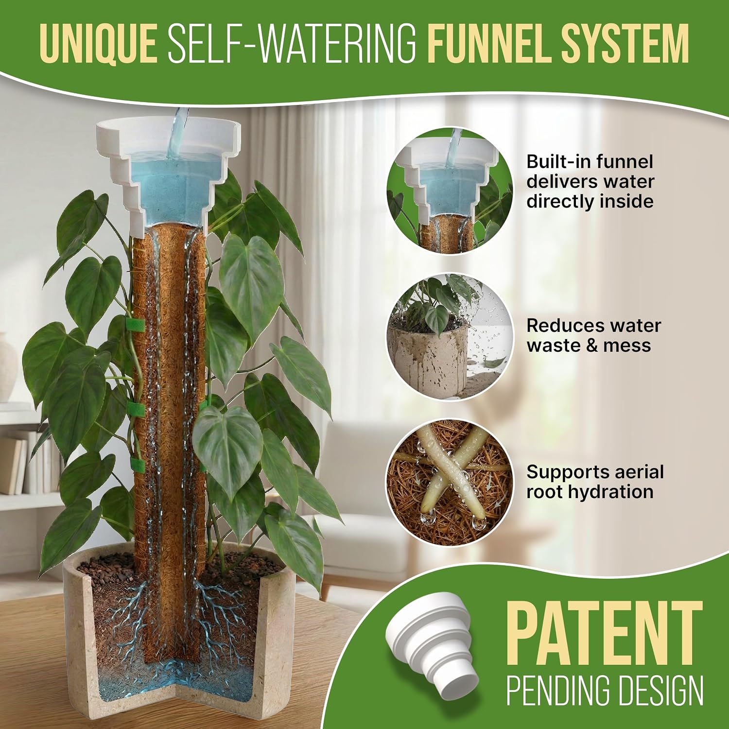 Moss Pole Monstera Plant Support Stakes - 2x26.4 or 48.7" Unique Self-Watering, Extendable Coco Coir Pole for Climbing