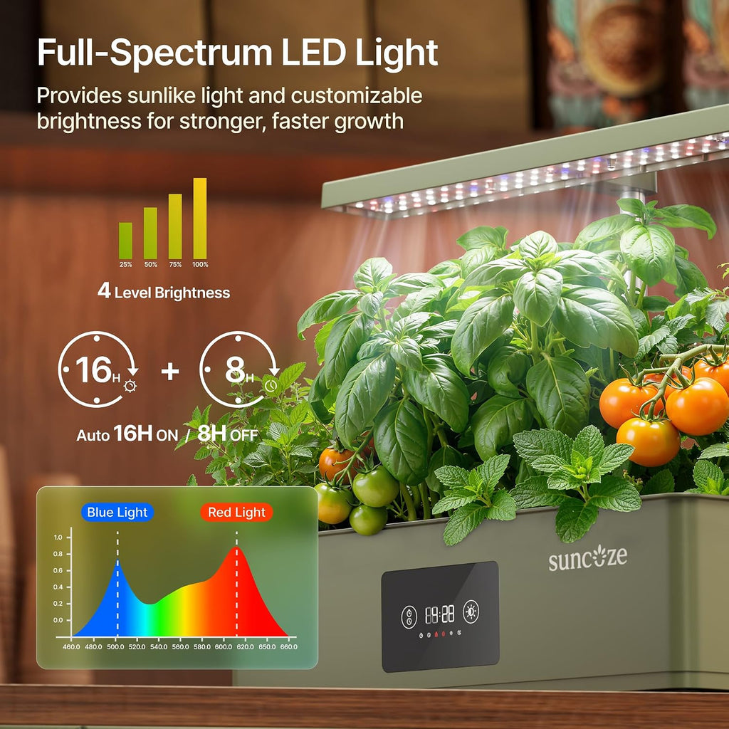 Hydroponics Growing System Kit with 24W Dimmable LED Light, Green | 12 Pods Indoor Herb Garden with Timer & Local Time
