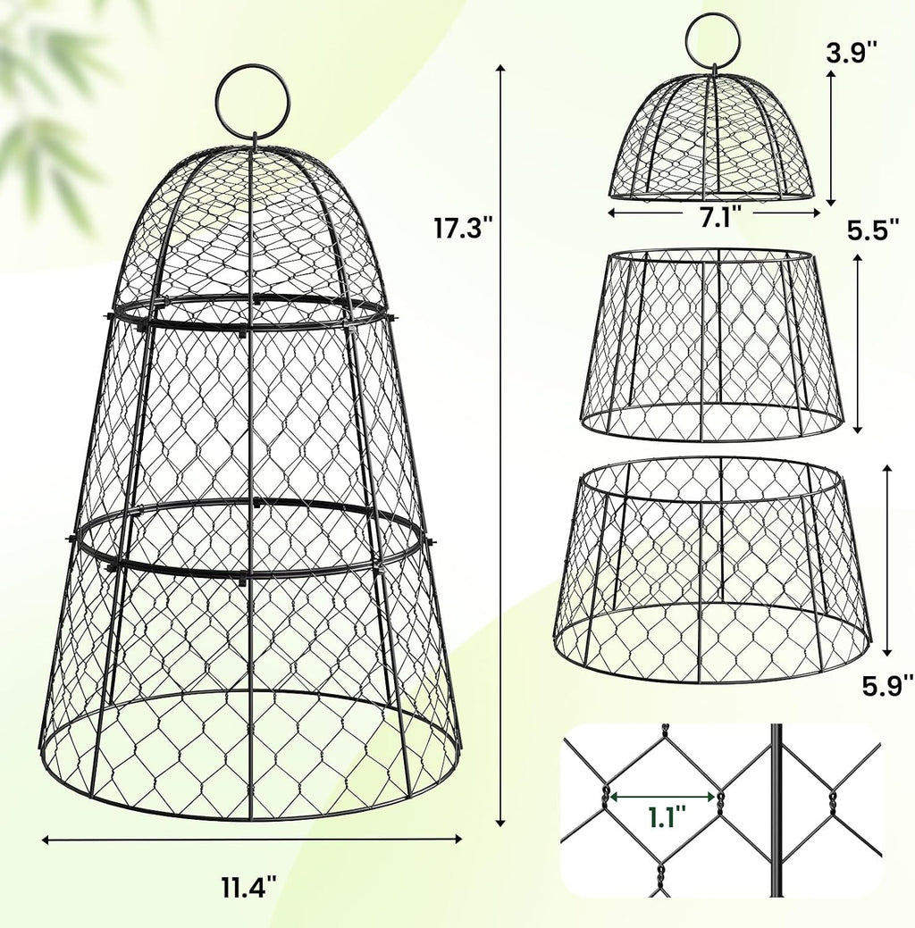 6 Pack Garden Cloche Plant Protectors from Animals, Adjustable 3-Tier Chicken Wire Plant Cages for Outdoor Plants