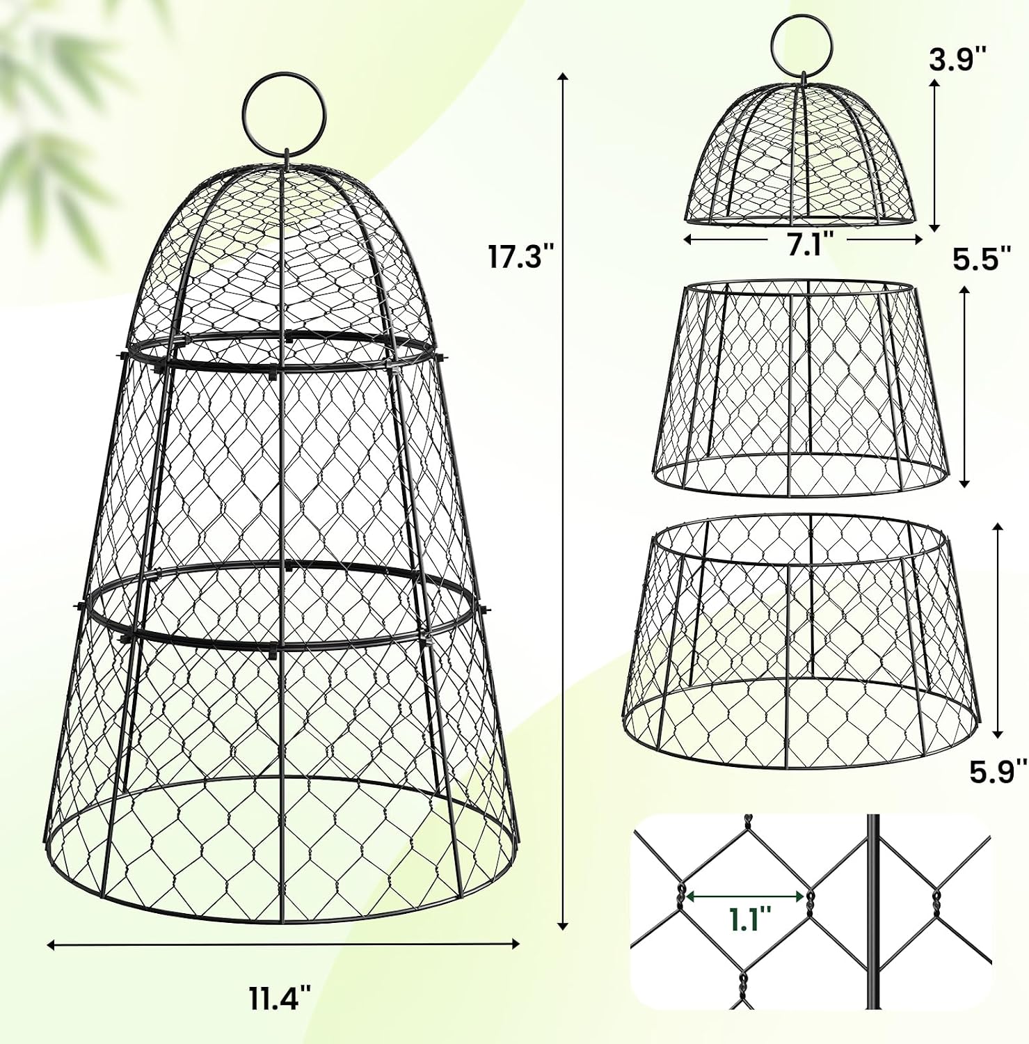 6 Pack Garden Cloche Plant Protectors from Animals, Adjustable 3-Tier Chicken Wire Plant Cages for Outdoor Plants
