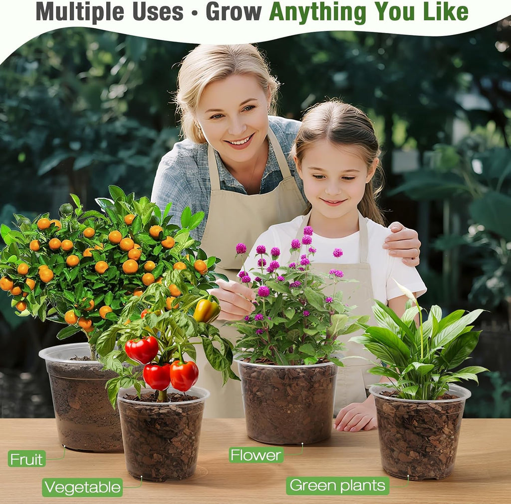 7/8/10 Inch Large Clear Nursery Pots with Drainage, 9 Pack Plastic Pots for Plants, Clear Plant Seedling Pots for